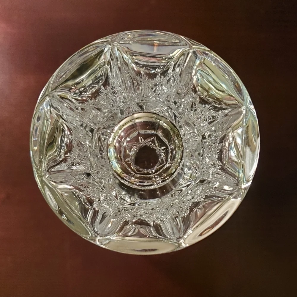 Vintage Bohemia Cut Glass Star And Diamond Cut Pattern Crystal Vase